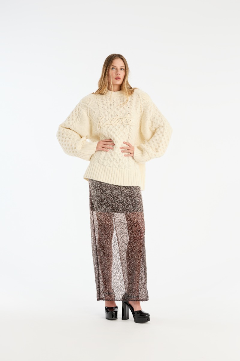 Knit Cable Crewneck White - ROTATE Birger Christensen