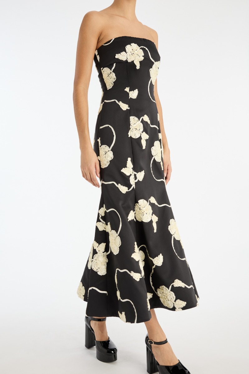3d Flower Midi Dress Black - ROTATE Birger Christensen