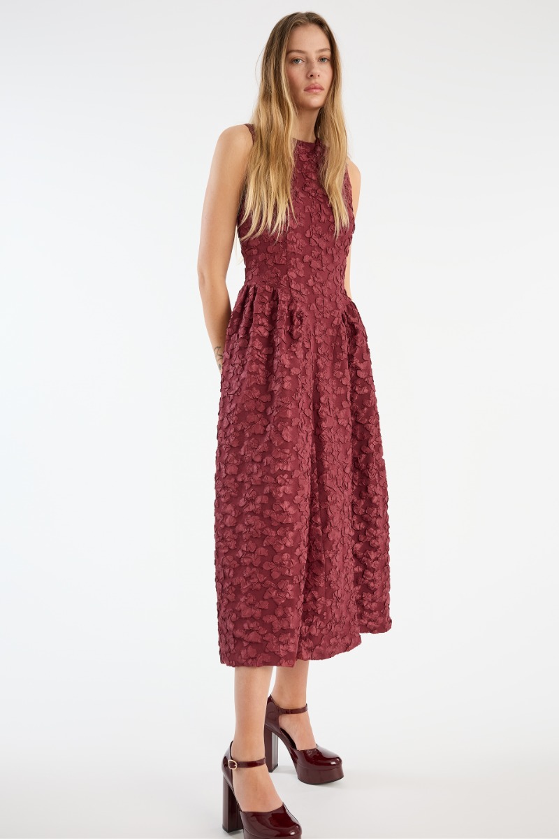 Jacquard Midi Dress Burgundy - ROTATE Birger Christensen