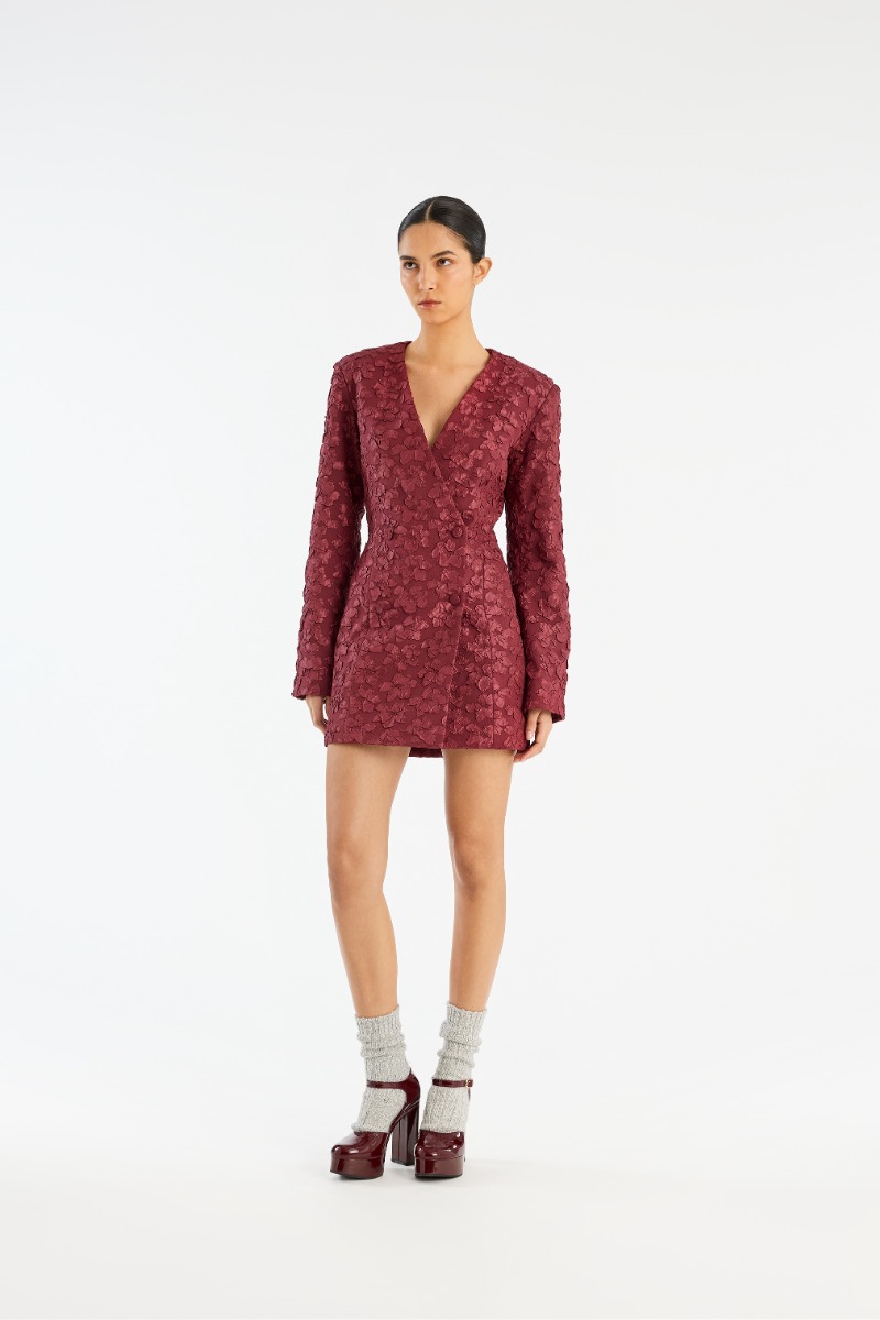 Jacquard Blazer Dress Burgundy - ROTATE Birger Christensen Jacquard Blazer Dress Burgundy - ROTATE Birger Christensen
