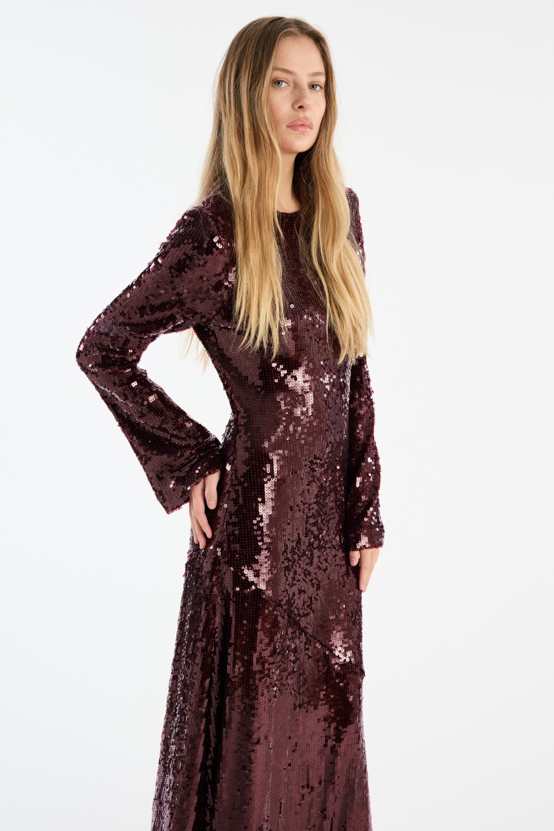 Sequin Maxi Dress Burgundy - ROTATE Birger Christensen