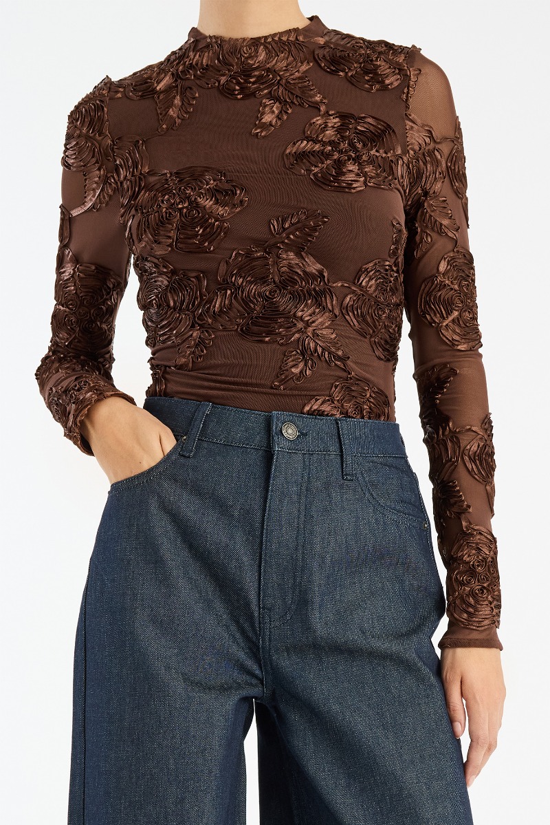 Flower Mesh Ls Top Dark Brown - ROTATE Birger Christensen