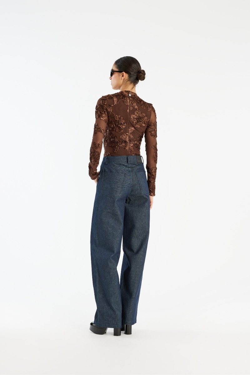 【meltthelady】 fleur open tops BK Flower Mesh Ls Top Dark Brown - ROTATE Birger Christensen