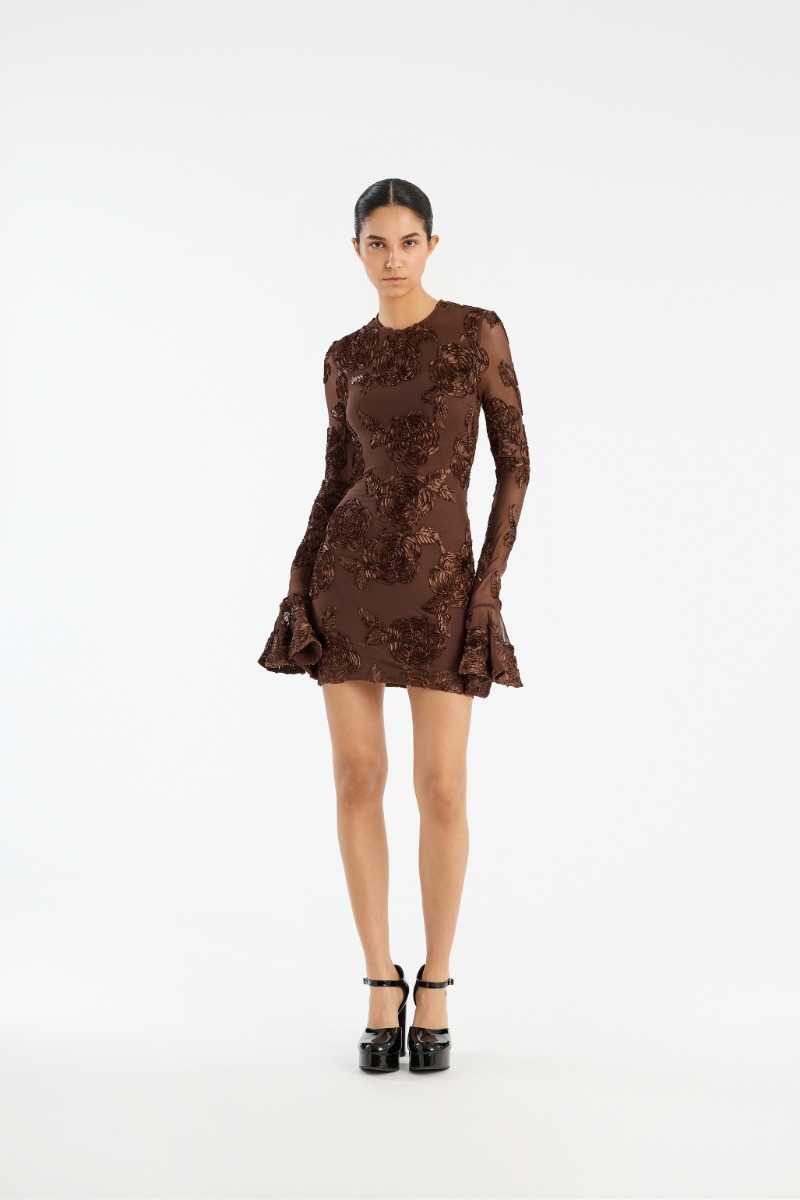 Flower Mesh Mini Dress Dark Brown - ROTATE Birger Christensen