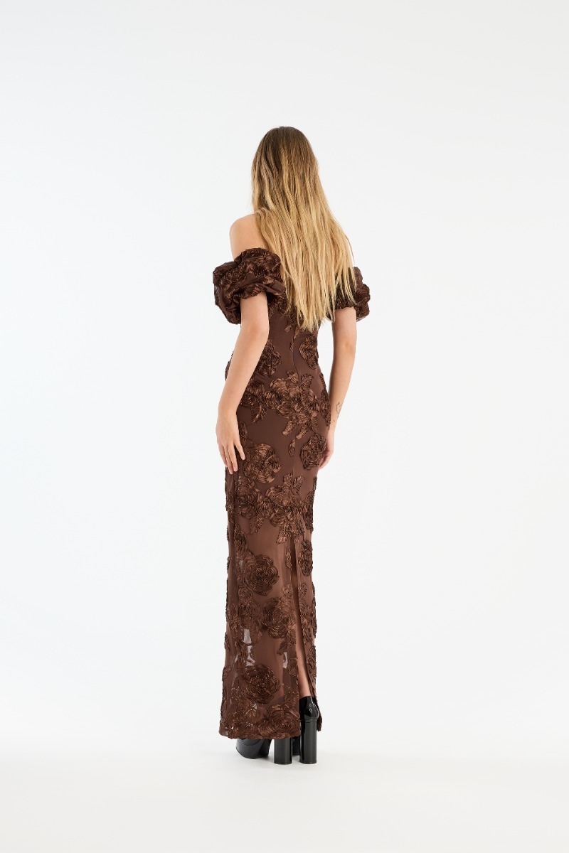 Flower Mesh Maxi Dress Dark Brown - ROTATE Birger Christensen