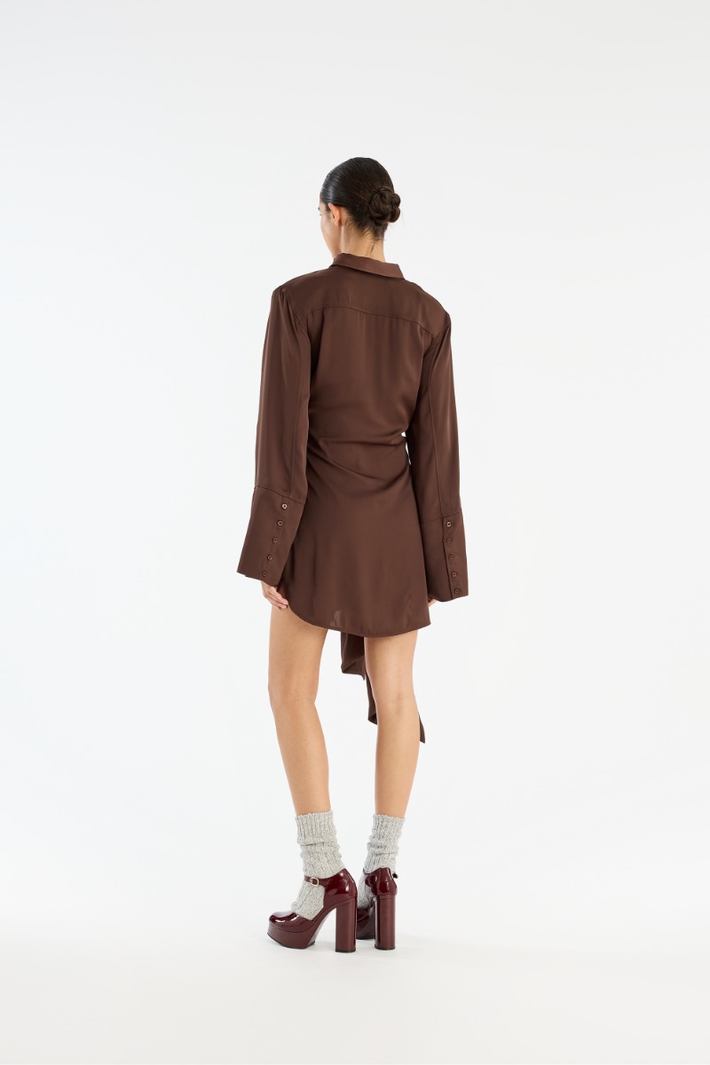 brown tie dress Women's Brown Midi Dress With Cream Bow Ties Down The Bodice – Purple Door  Boutique main image 1