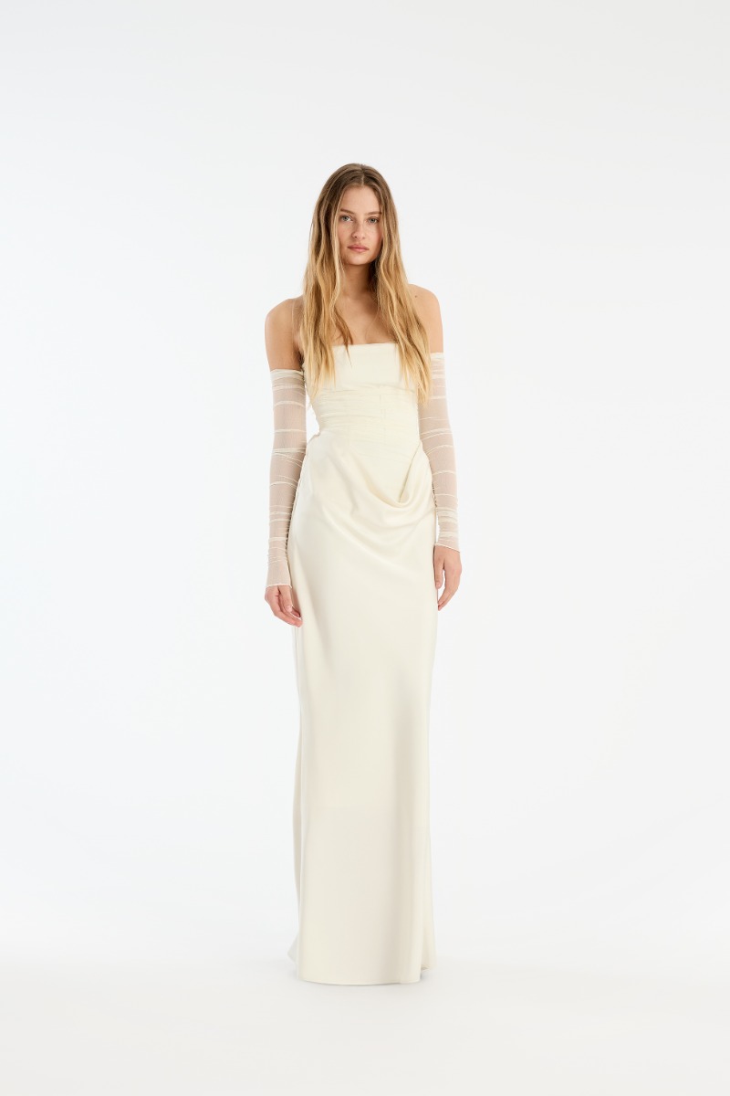Ruched Maxi Dress White - ROTATE Birger Christensen