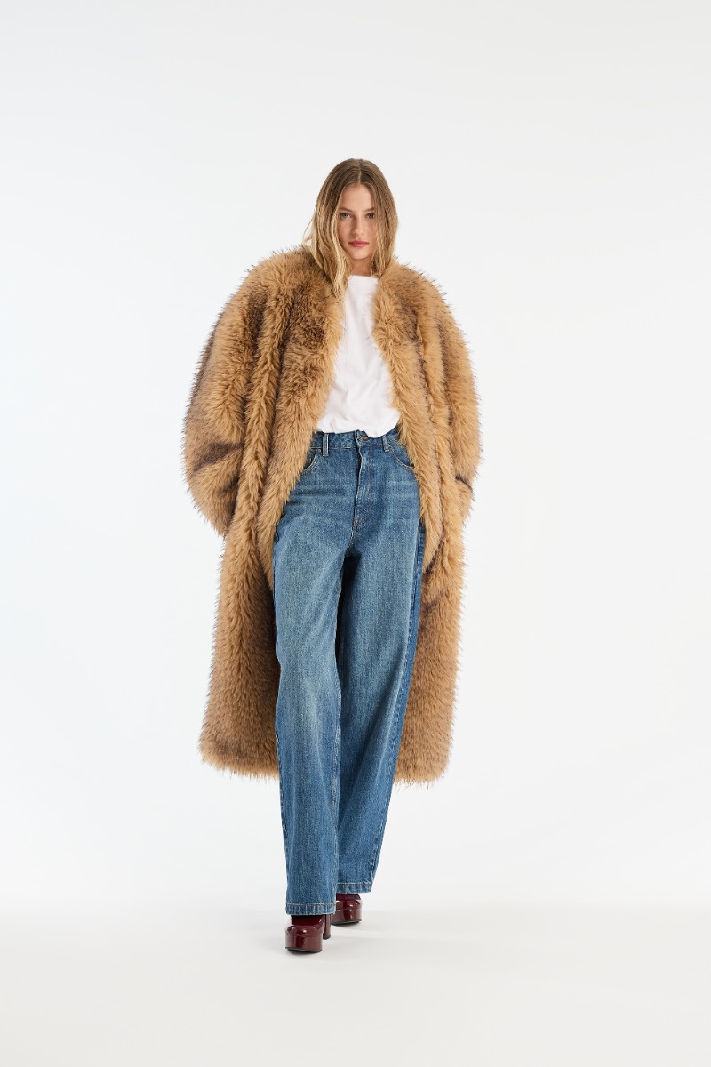 Faux Fur Long Coat Beige - ROTATE Birger Christensen