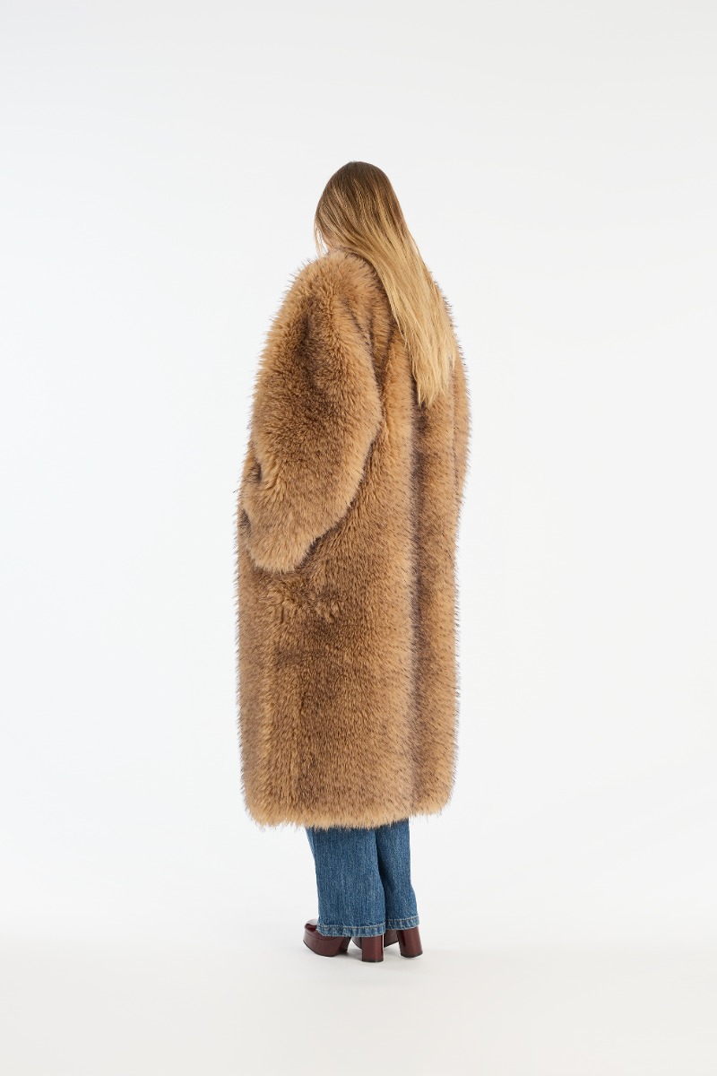Faux Fur Long Coat Beige - ROTATE Birger Christensen