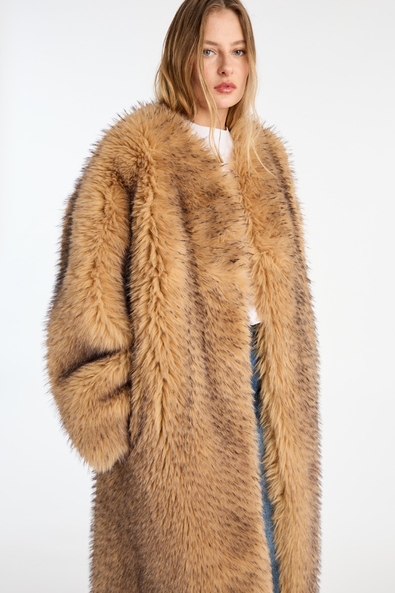 Faux Fur Long Coat Beige - ROTATE Birger Christensen