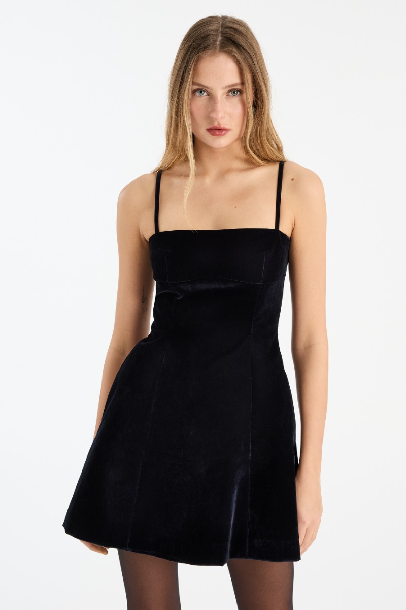 Velvet Mini Strap Dress Dark Blue - ROTATE Birger Christensen