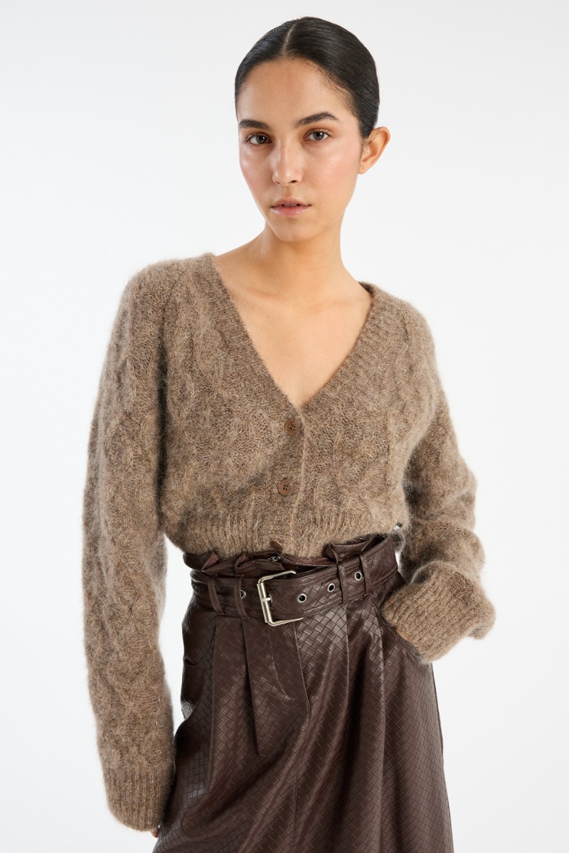 Fluffy Knit Cardigan Brown - ROTATE Birger Christensen