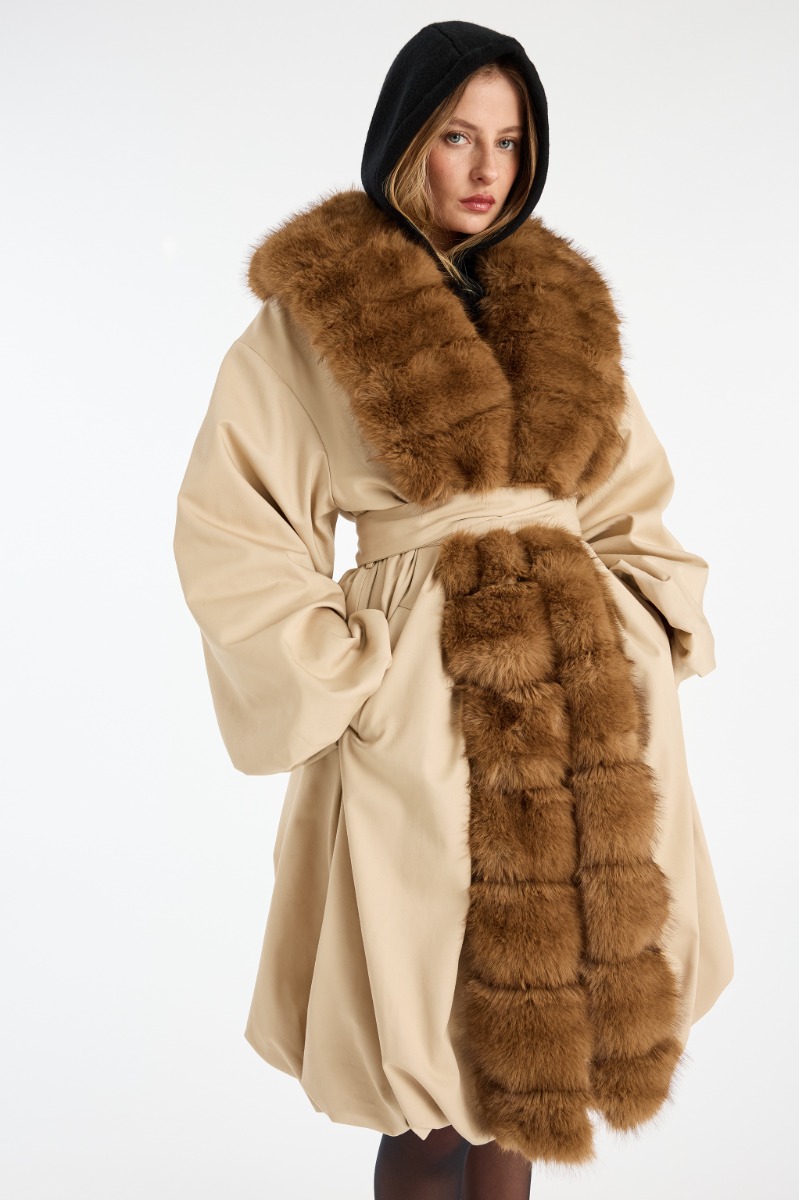 Faux Fur Collar Coat Beige - ROTATE Birger Christensen