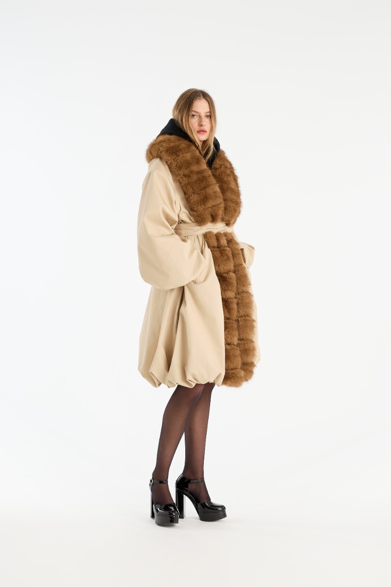 Faux Fur Collar Coat Beige - ROTATE Birger Christensen