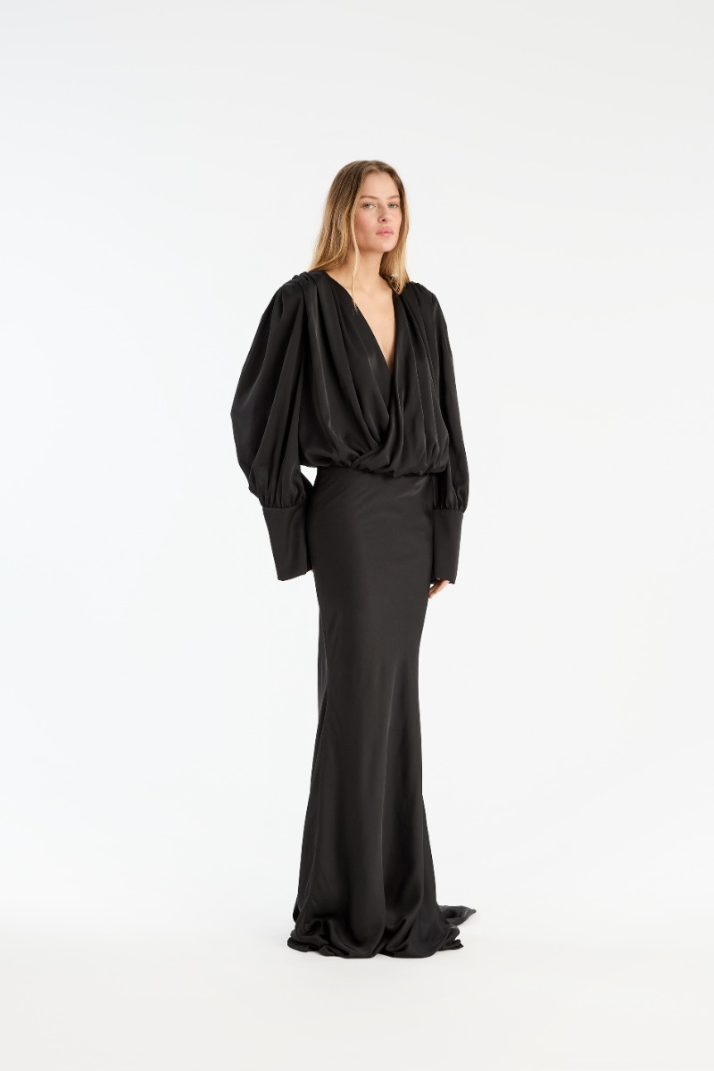 rotate dresses Chiffon Ls Maxi Dress Black
