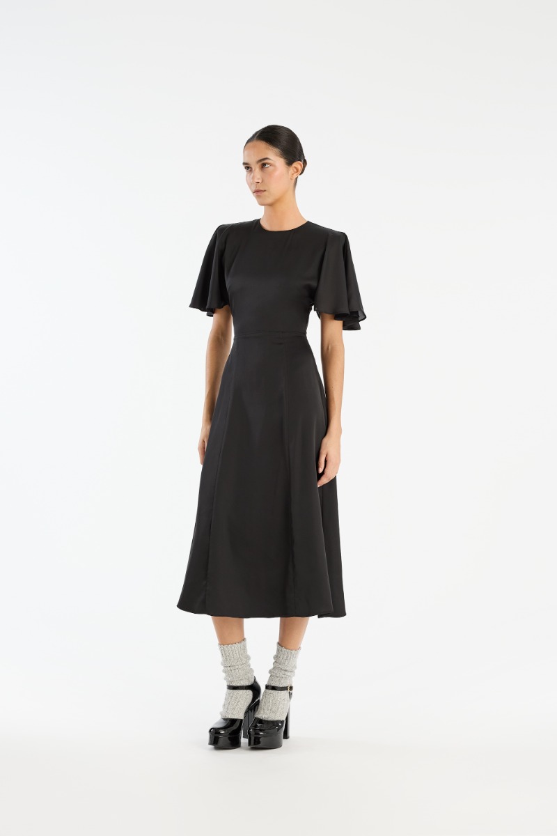 Chiffon Midi Dress Black - ROTATE Birger Christensen Chiffon Midi Dress Black - ROTATE Birger Christensen