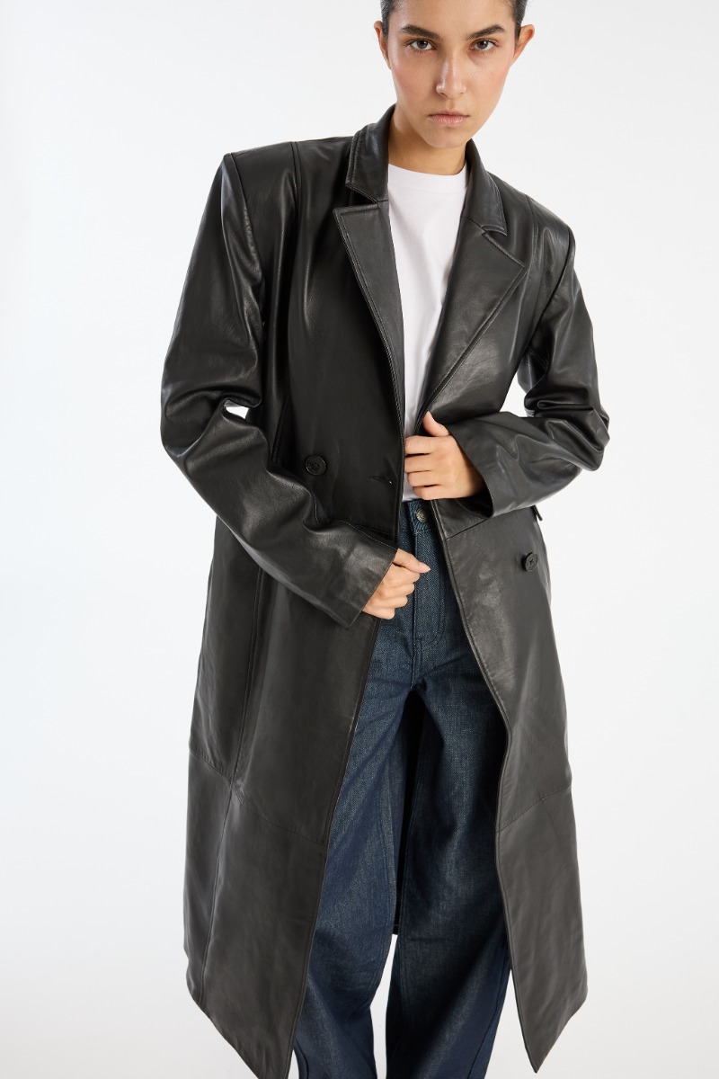 ジャケット・アウター real leather maxi long coat BLACK Leather Long Coat Black - ROTATE Birger Christensen