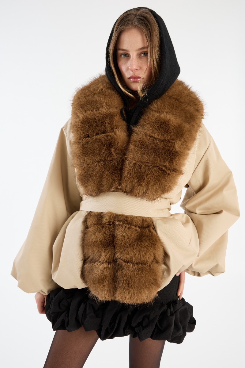 Faux Fur Collar Jacket Beige - ROTATE Birger Christensen