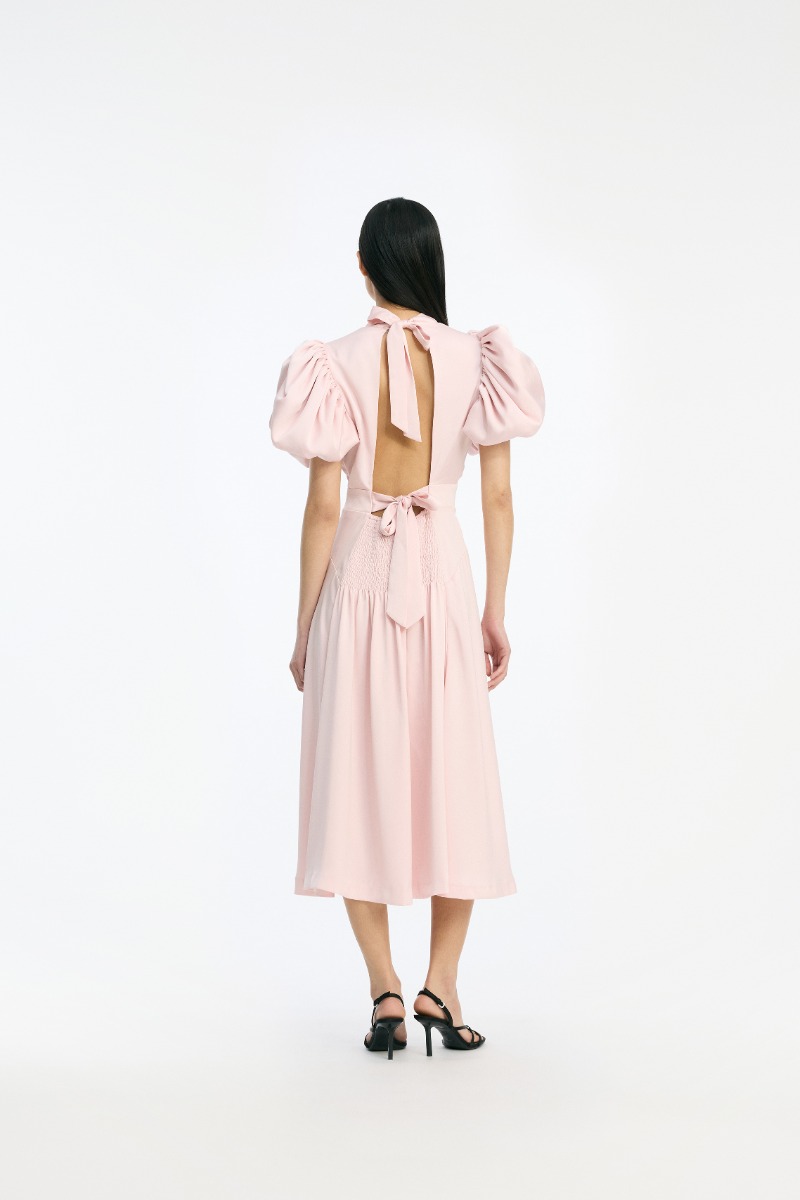 Satin Puff Midi Dress Pink - ROTATE Birger Christensen Satin Puff Midi Dress Pink - ROTATE Birger Christensen