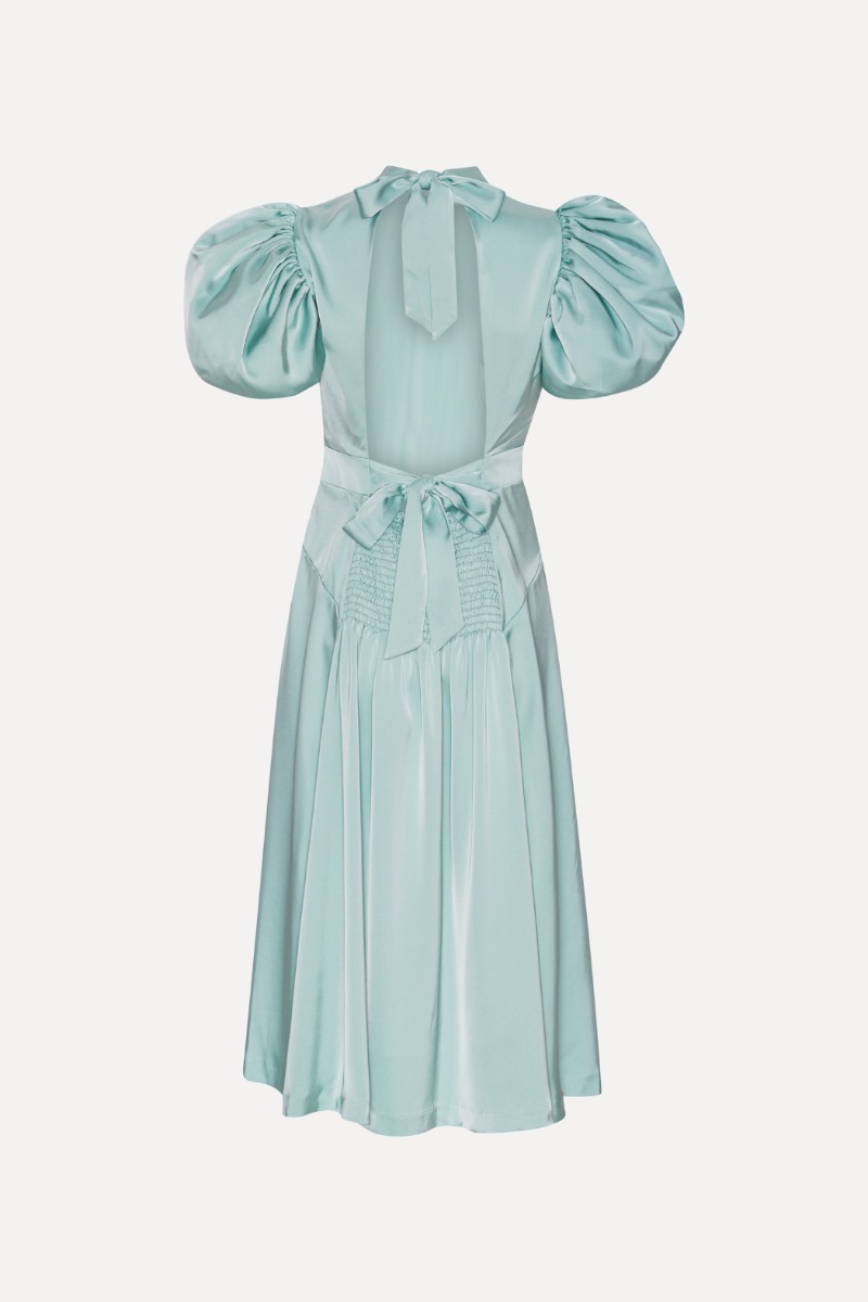 Satin Puff Midi Dress Dusty Blue - ROTATE Birger Christensen