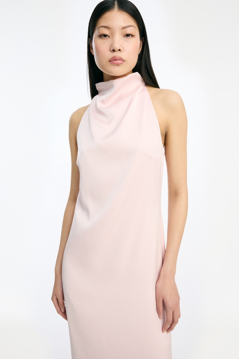 backless black halter dress Loulou Dress Pink — Handmade Pleated Dress