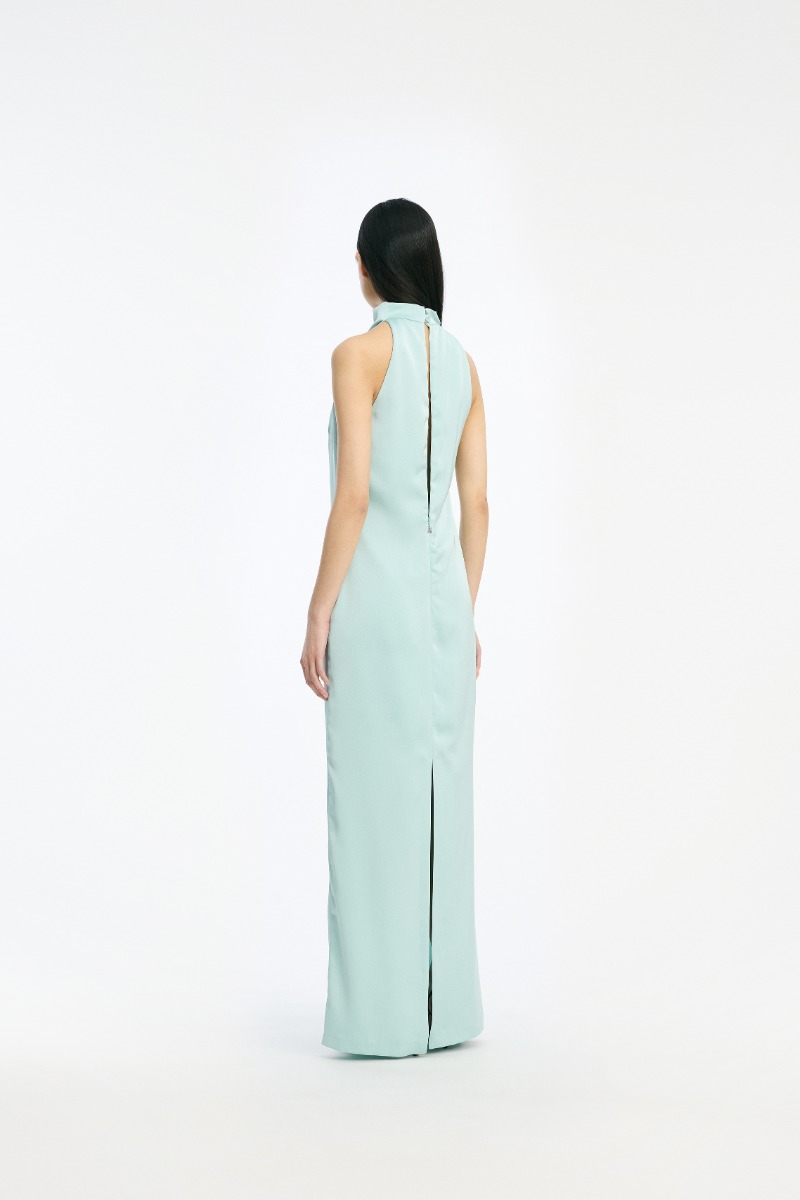 Satin Halterneck Dress Dusty Blue - ROTATE Birger Christensen