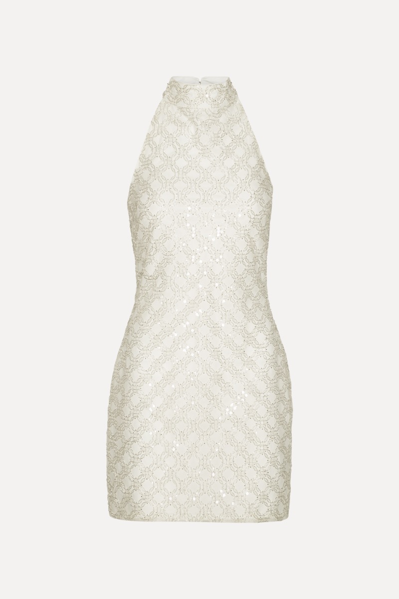 Beaded Halterneck Dress Creme White - ROTATE Birger Christensen