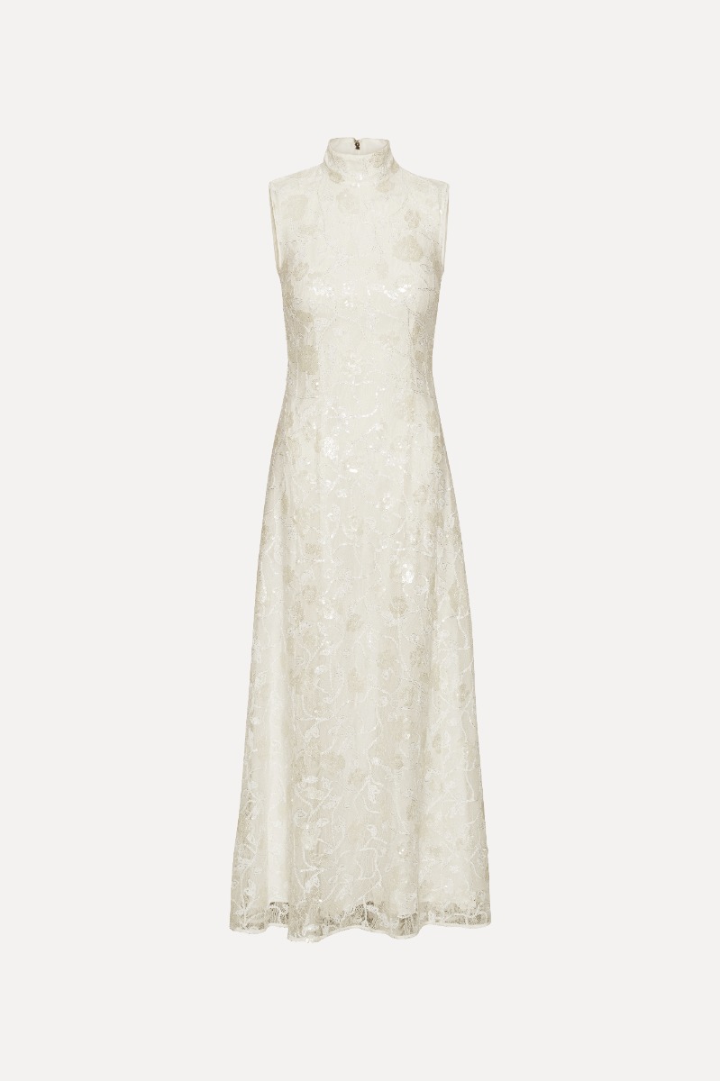 Lace Sequin Maxi Dress Creme White - ROTATE Birger Christensen Lace Sequin Maxi Dress Creme White - ROTATE Birger Christensen