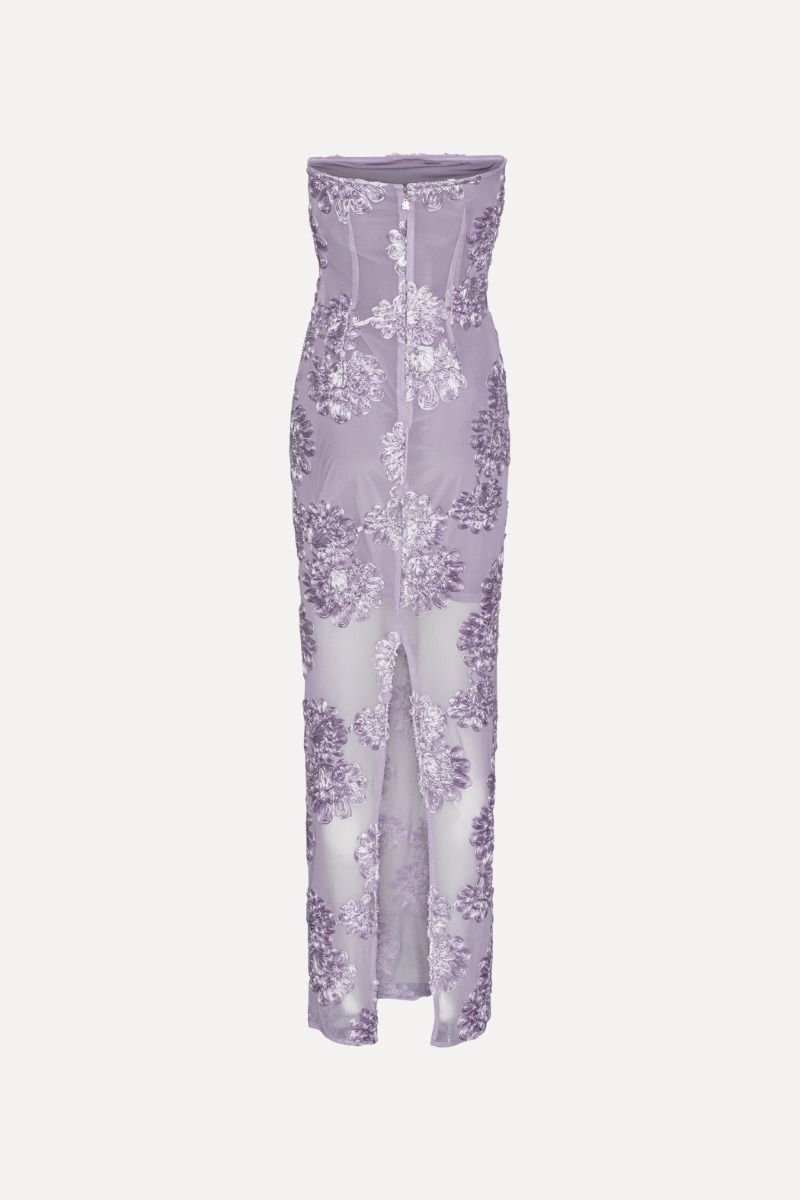 long metallic silver dress One Shoulder Floral Metallic Gown with Pleated Bodice, Silver – The Queen's  Lace