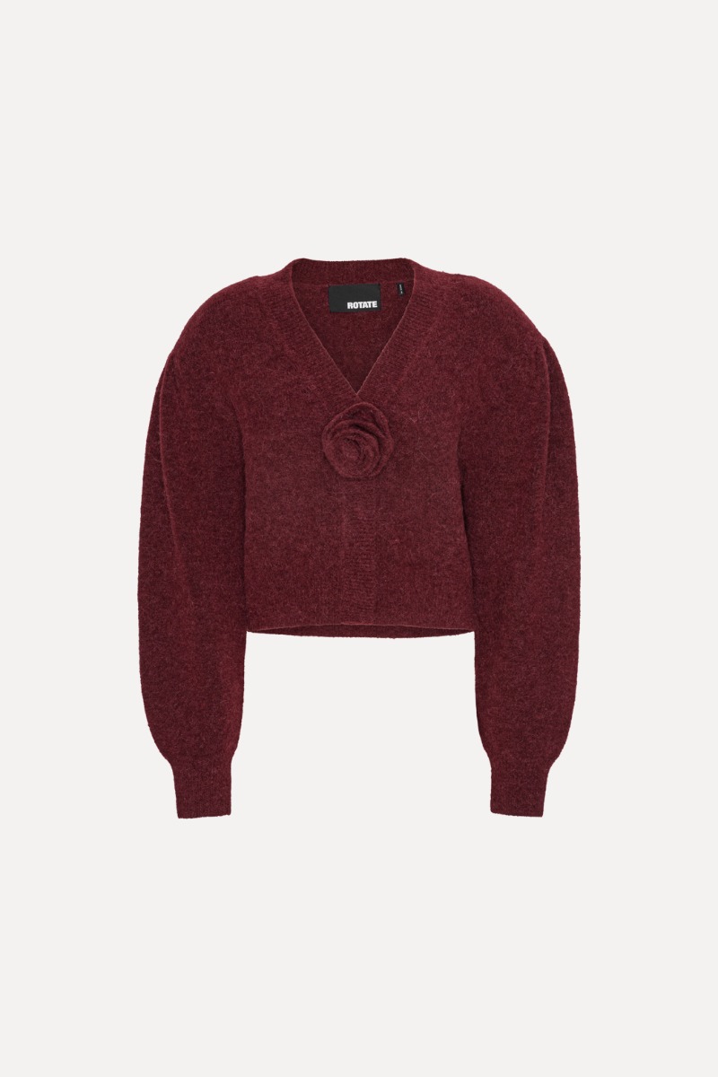 Knit Puffsleeve Cardigan Bordeaux - ROTATE Birger Christensen