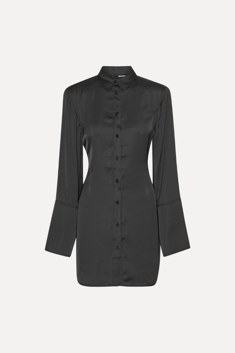 satin tie shirt dress Tangduner M Green Satin Shirt Dress Long Sleeve Button Mini Tie Chartreuse