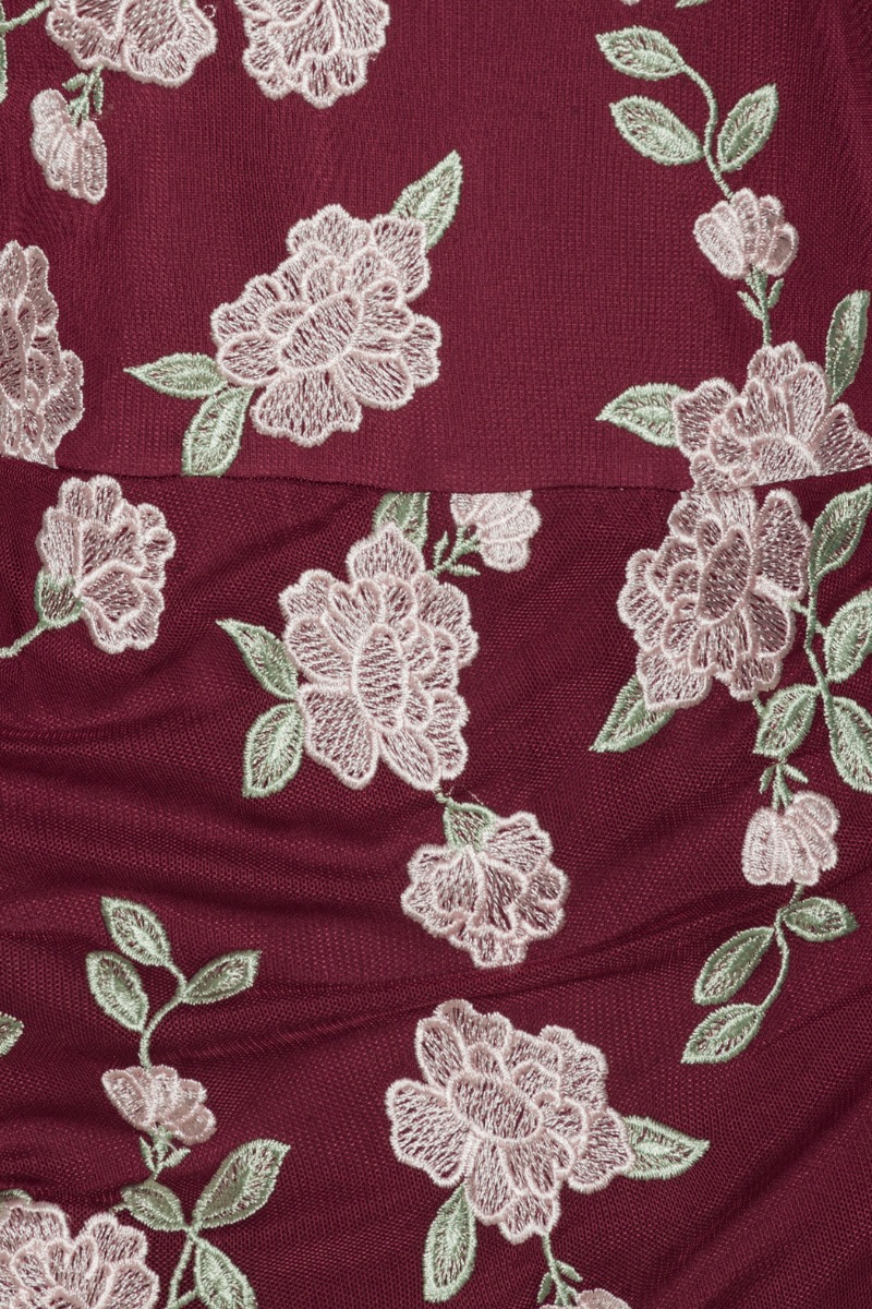 Mesh Asymmetric Dress Bordeaux Flower Print - ROTATE Birger Christensen