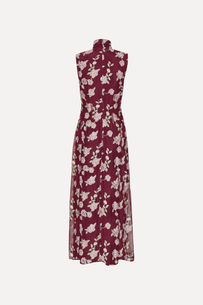 rotate women's printed maxi flowy dress Burgundy long prom dresses, evening dresses,party dresses, formal dress  fg3367