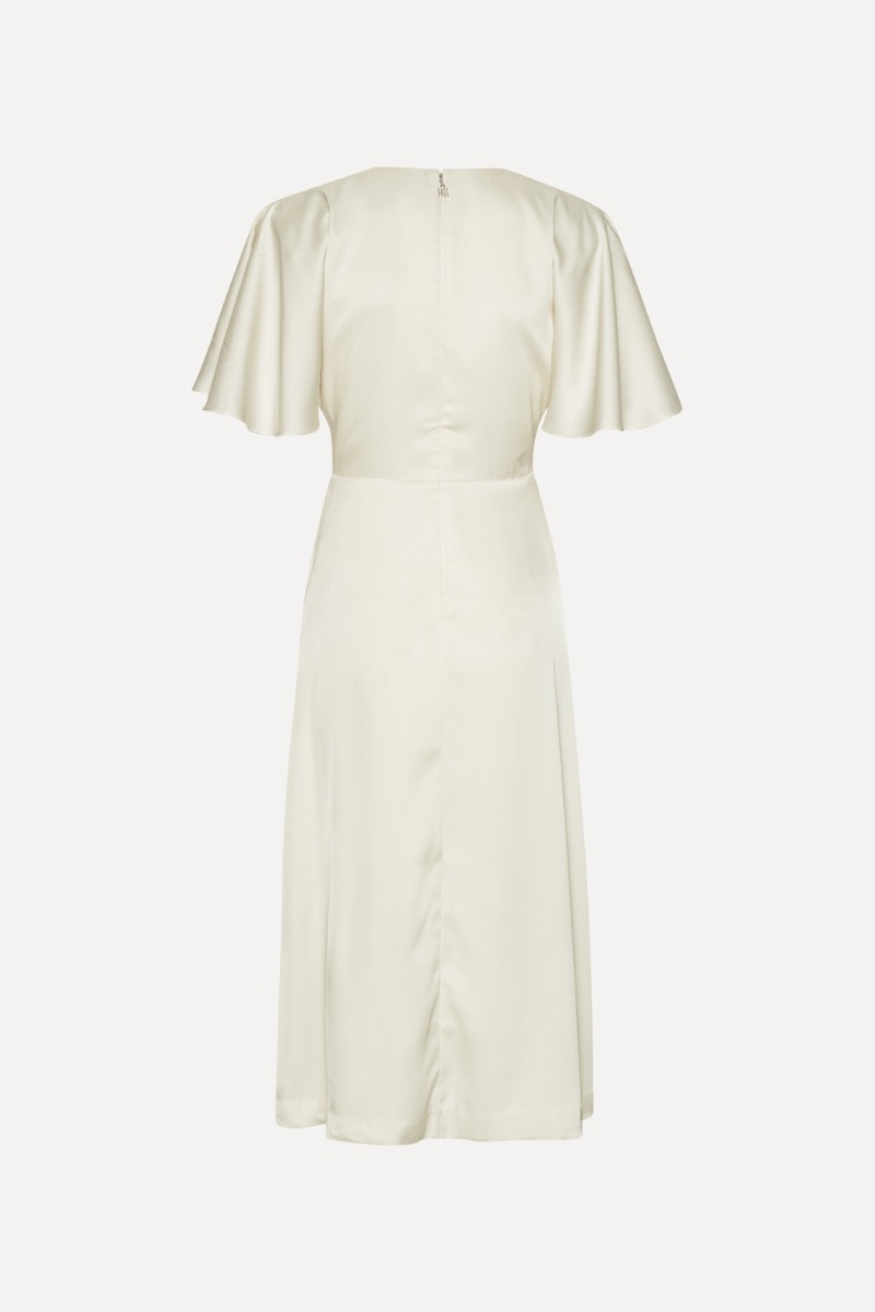 Satin Midi Slit Dress Creme White - ROTATE Birger Christensen Satin Midi Slit Dress Creme White - ROTATE Birger Christensen