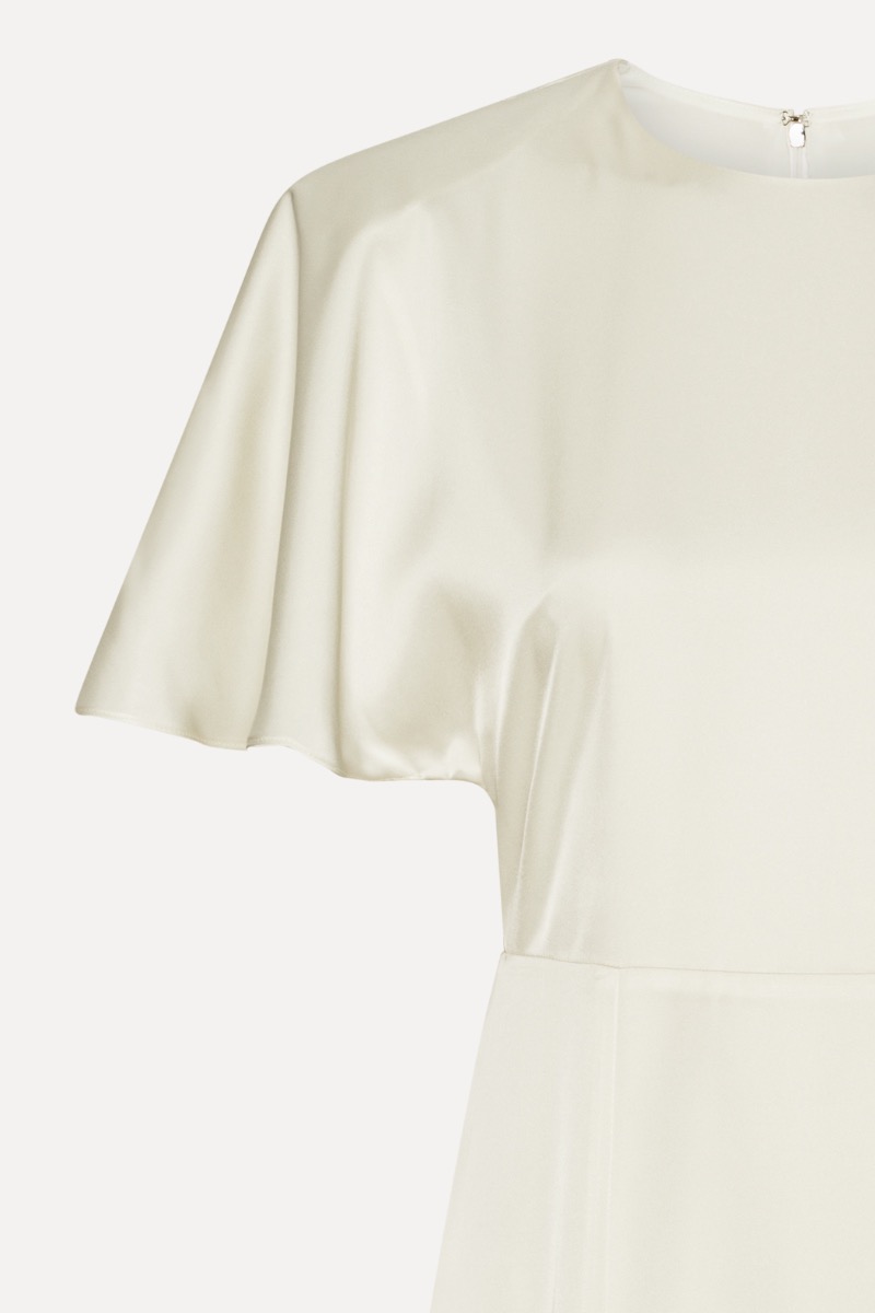 white satin midi dress with sleeves Coco Satin Midi Dress: Long Sleeves, Slit