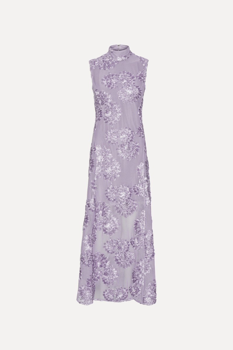 rotate birger christensen flower mesh maxi dress Flower Mesh Maxi Dress Purple