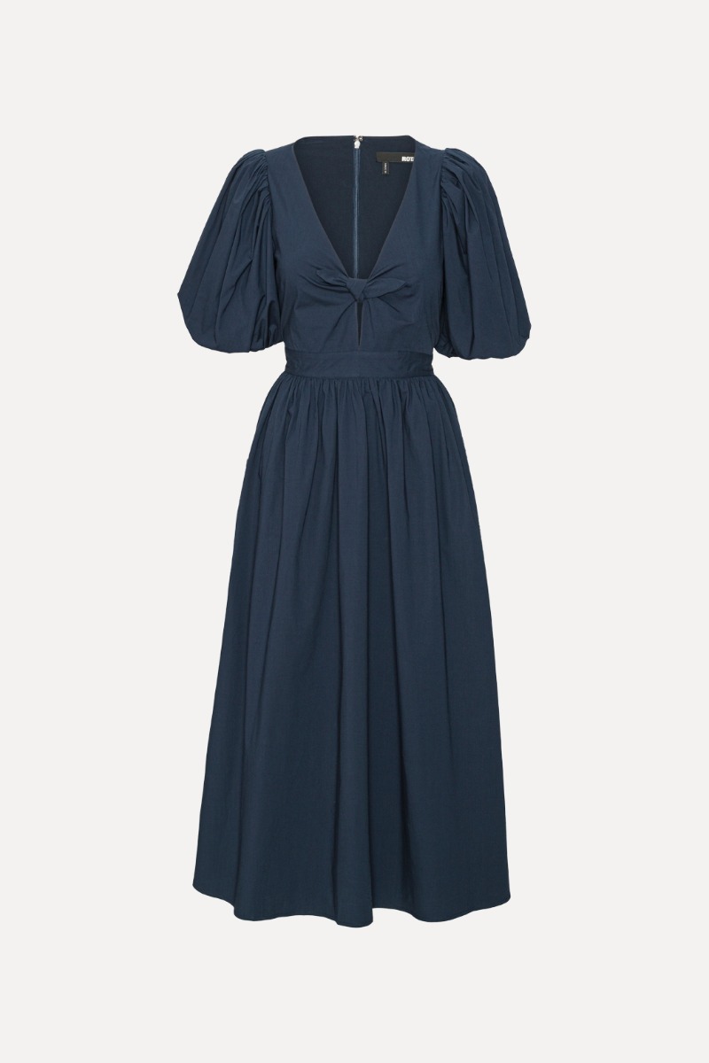 navy blue midi dress with sleeves Petal and Pup Women's Nova Flutter Sleeve Midi Dress