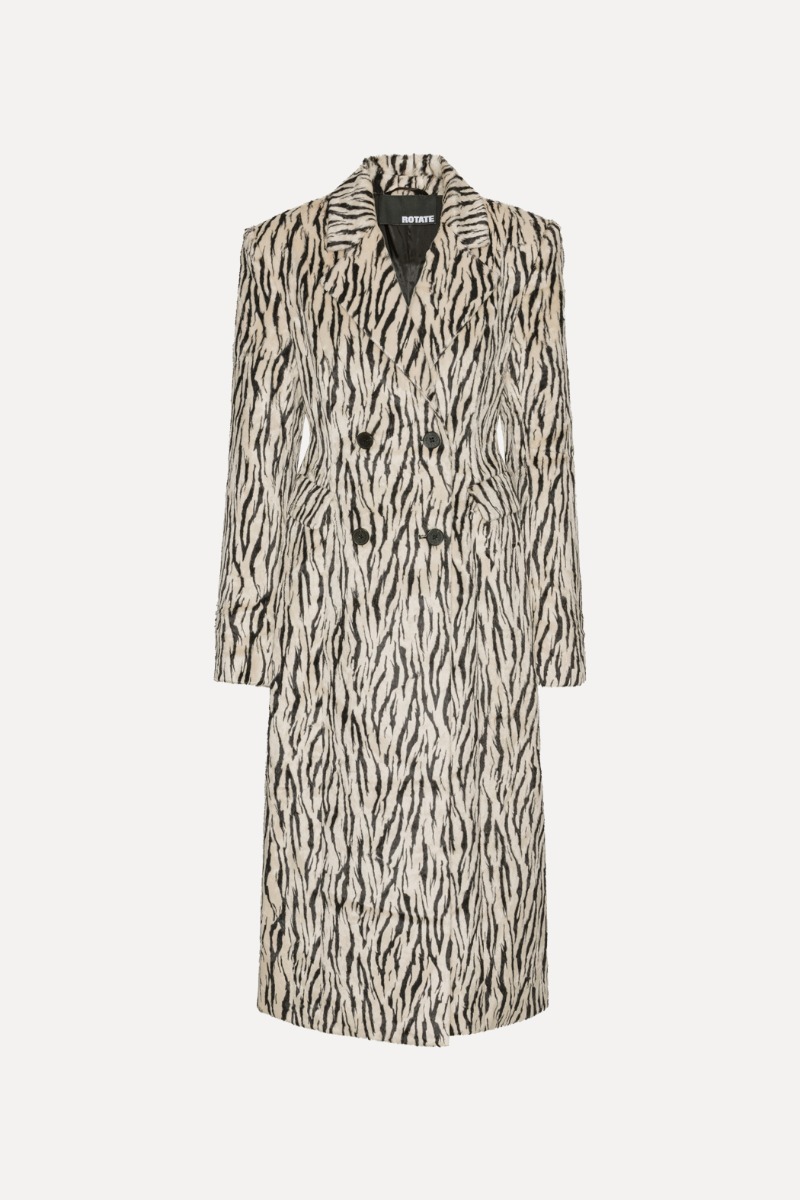 Printed Faux Fur Coat Black Print - ROTATE Birger Christensen