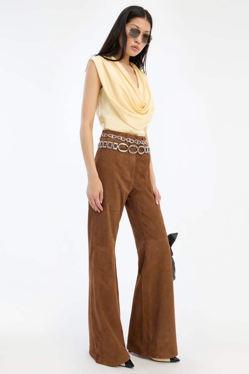 Suede Highwaisted Pants Brown - ROTATE Birger Christensen