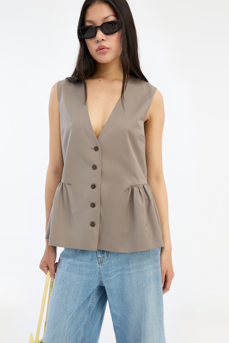 Peplum Waistcoat Taupe - ROTATE Birger Christensen