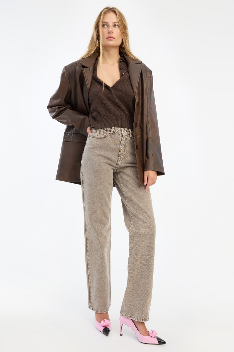 Leather Oversized Blazer Dark Brown - ROTATE Birger Christensen