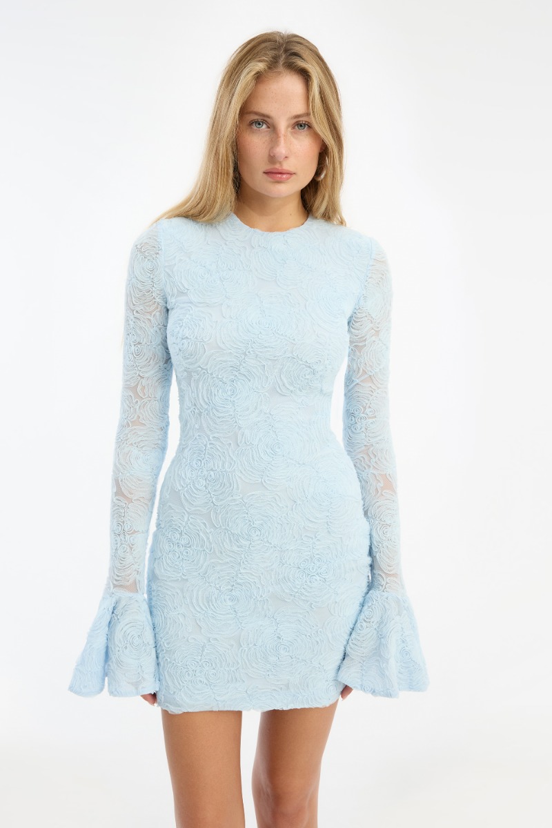 Mesh Frill Mini Dress Blue - ROTATE Birger Christensen