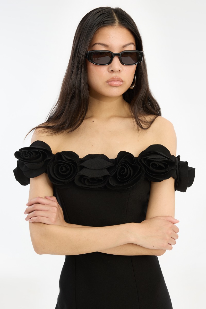 rotate strapless crepe midi dress strapless crepe midi dress monochrome