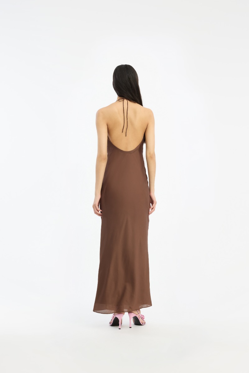 broan halter dress Chiffon Dark Brown dark brown bridesmaid dresses