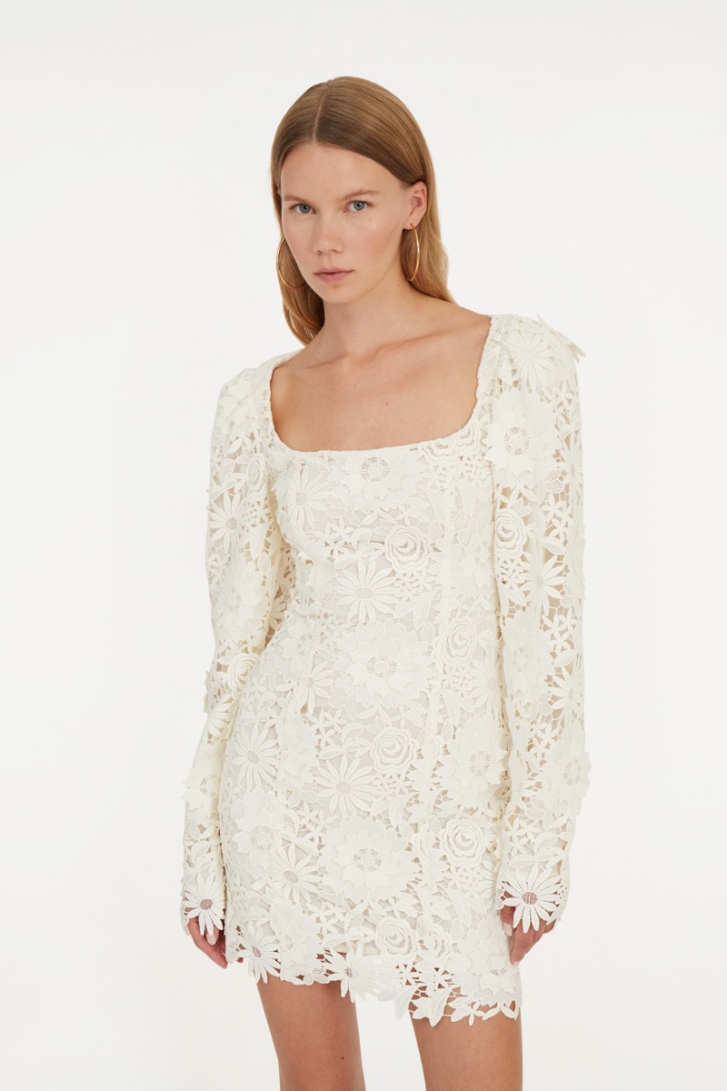 3d Lace Ls Mini Dress White - ROTATE Birger Christensen