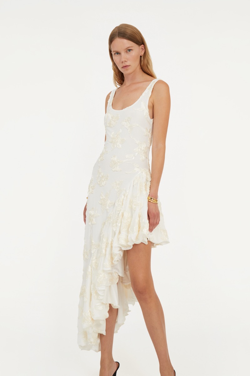 Flower Mesh Ruffle Dress White - ROTATE Birger Christensen Flower Mesh Ruffle Dress White - ROTATE Birger Christensen