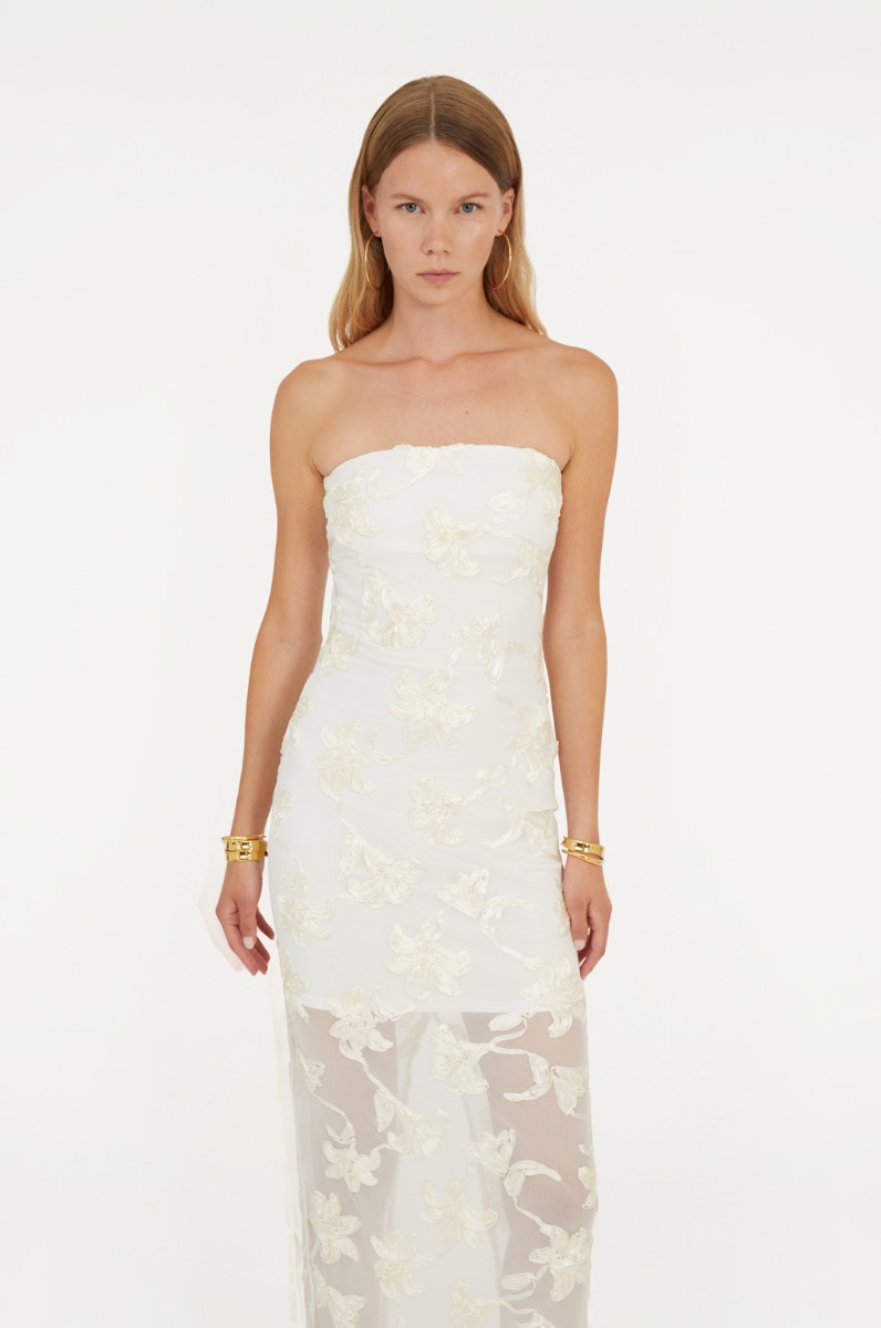 reinhart floral asymmetrical mesh dress white Milana Sweetheart Neckline Asymmetrical Dress Floral White main image 1