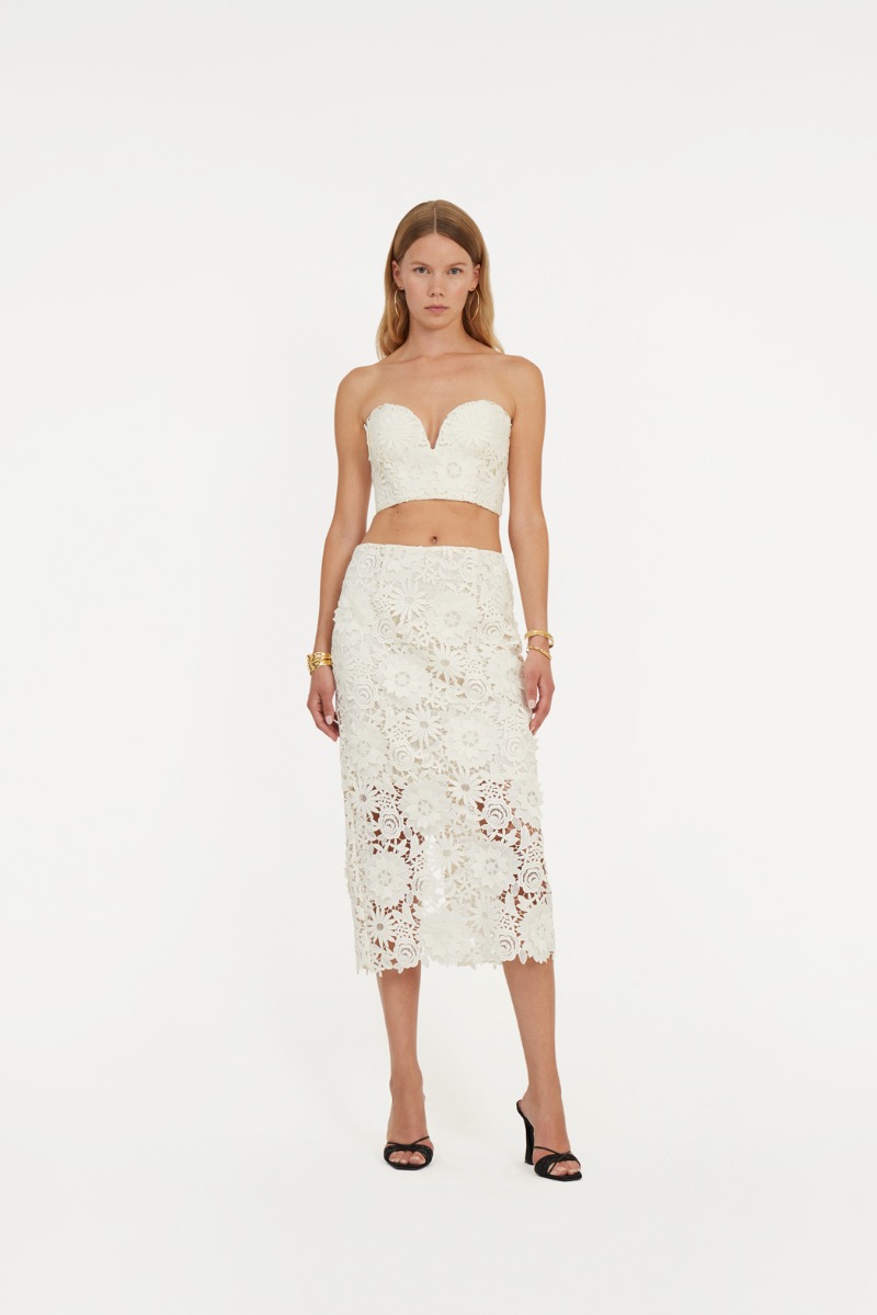 3d Lace Pencil Skirt White - ROTATE Birger Christensen
