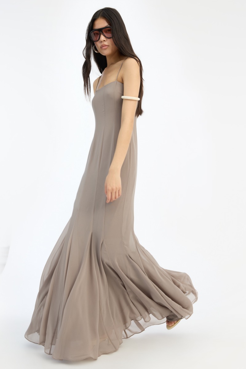 Chiffon Maxi Strap Dress Taupe - ROTATE Birger Christensen
