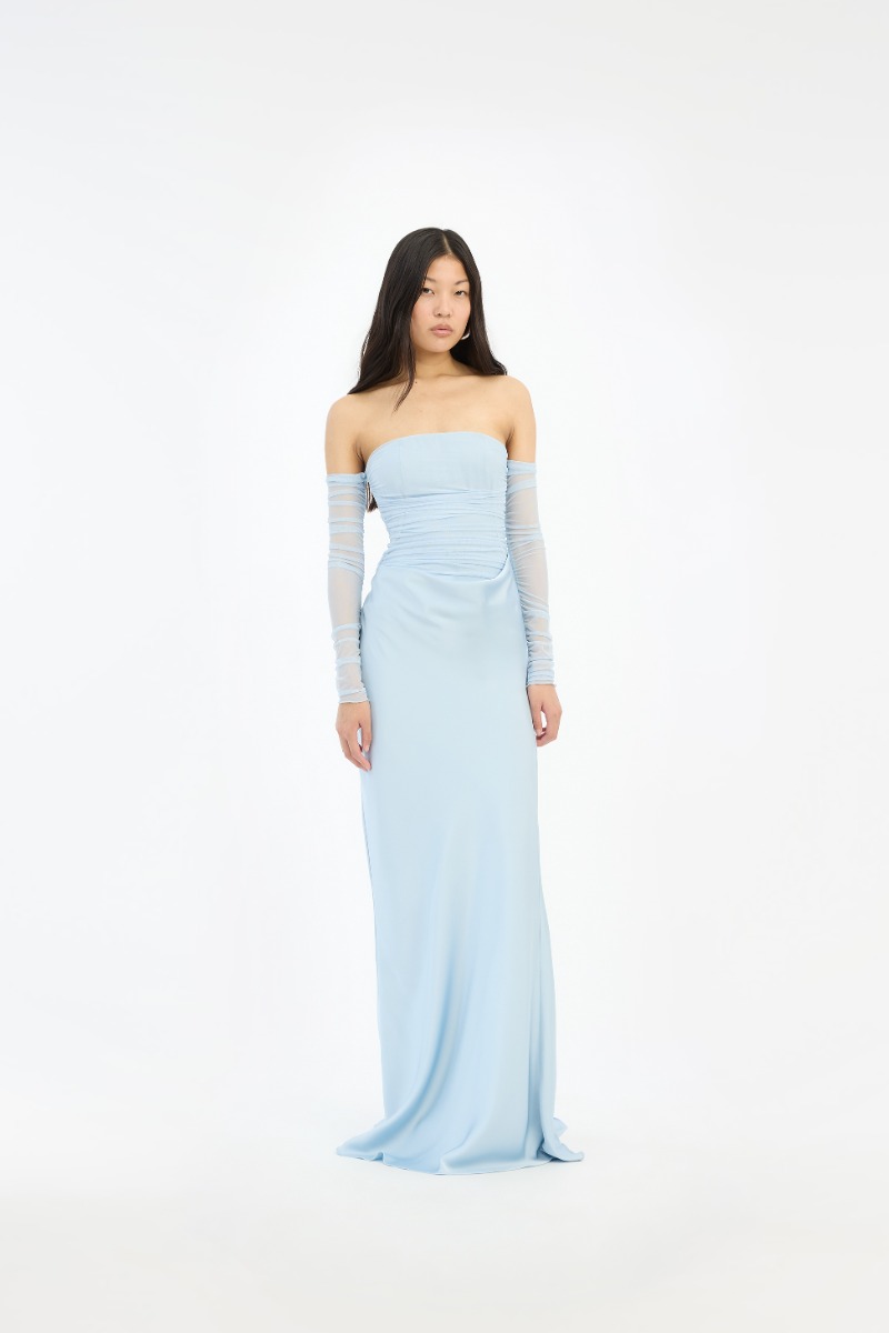 Ruched Maxi Dress Light Blue